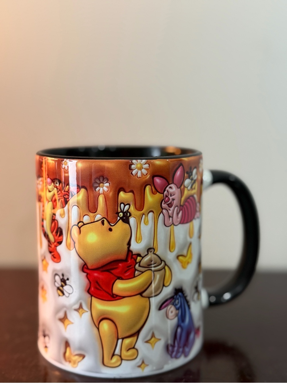 Yellow Pooh & Friends Ceramic Mug with Black Handle
